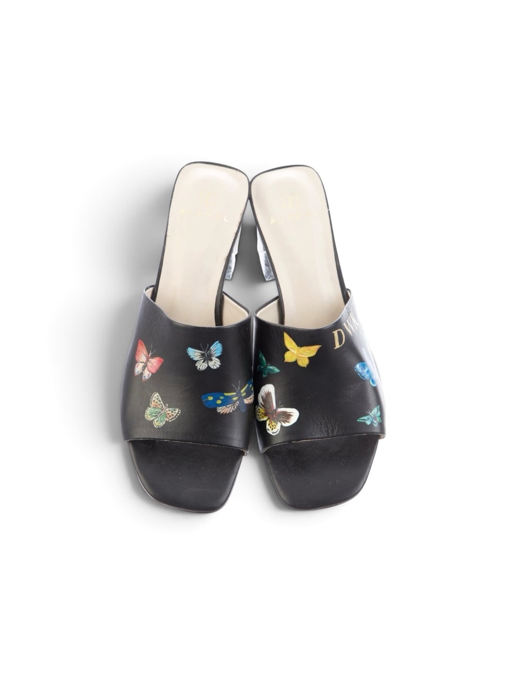 Black Butterfly Leather Slide Mules